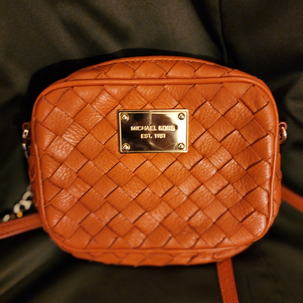 Michael Kors Tan Woven Leather Crossbody Bag